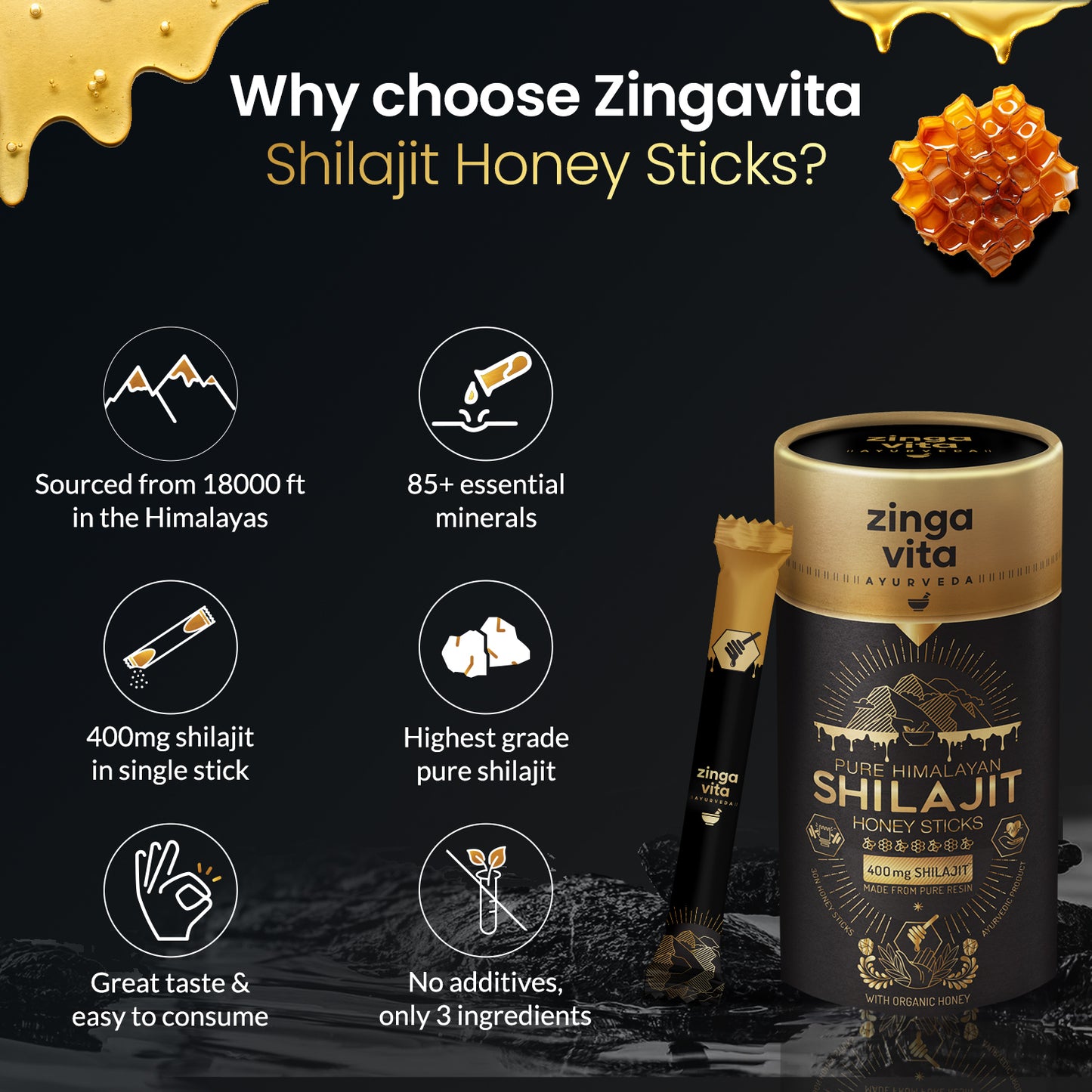 Pure Shilajit Honey Sticks